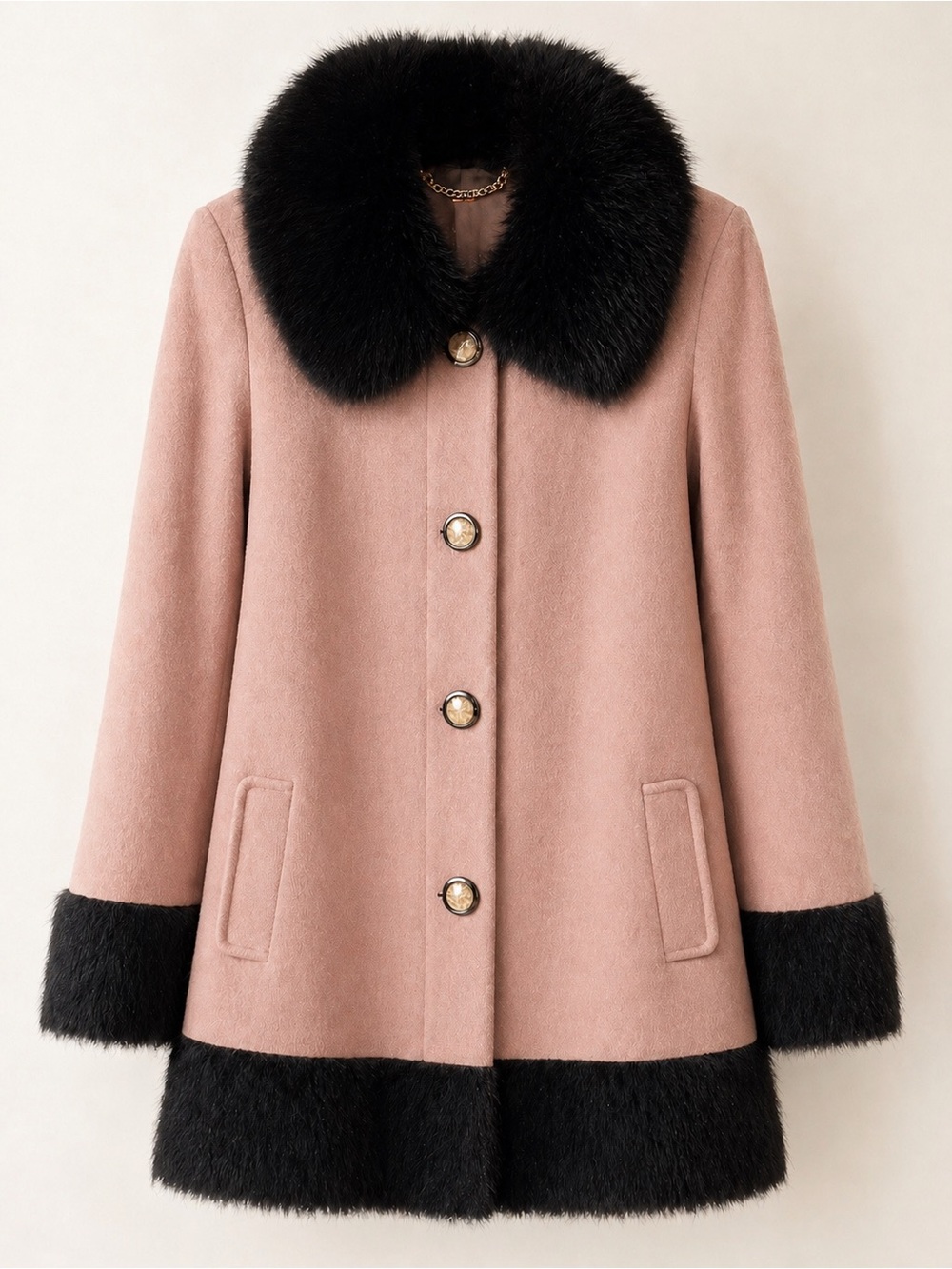Vintage Wool Blend Coat with Real Fox Fur Collar (Detachable)